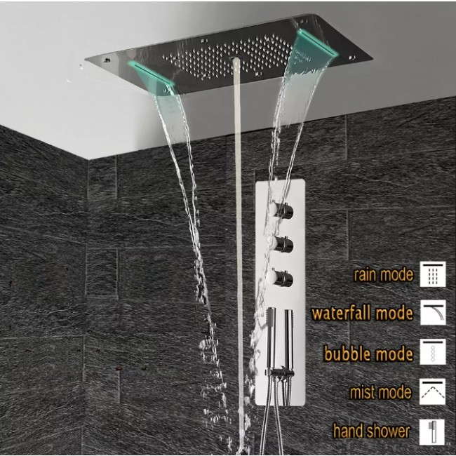Super Luxury 5 Function Recessed Ceiling Mount LED Large Shower Set System