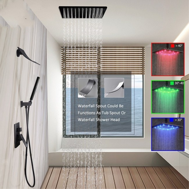 Juno ORB Water Rainfall LED Bathroom Shower with Hand Held Shower