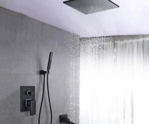 Juno Black Square 16 Inches Water Rainfall Shower Head with Mixer Faucet