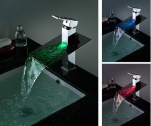 Juno 32CM Chrome Finish Brass Body Waterfall LED Bathroom Sink Faucets