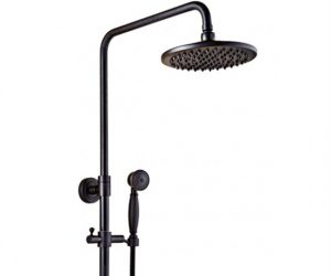 Antique Brass 8″ Wall Mounted Shower Head and Hose With Black Finish