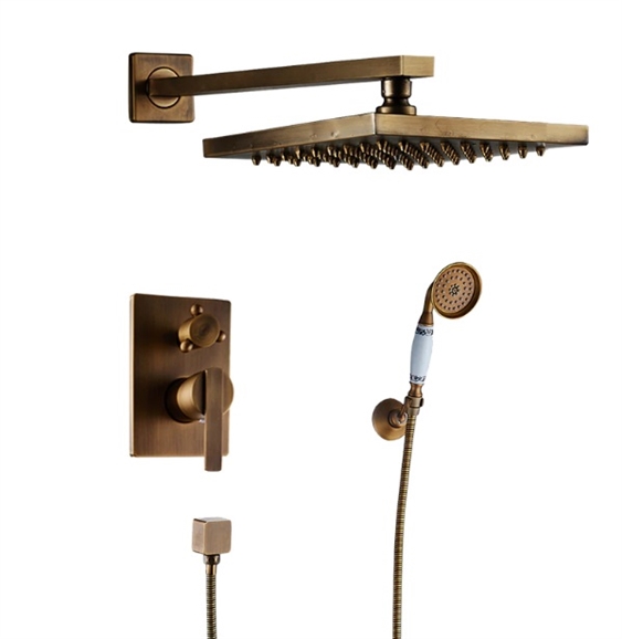 BathSelect Ancient Square Antique Brass 8” Rainfall Wall Shower Head with Hand-Held Shower, All in One Installation Manuals