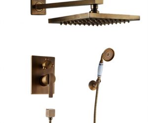 BathSelect Ancient Square Antique Brass 8” Rainfall Wall Shower Head with Hand-Held Shower