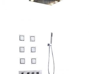 Juno Stainless Steel wall mounted head, LED Rain Shower Set with Body Jets