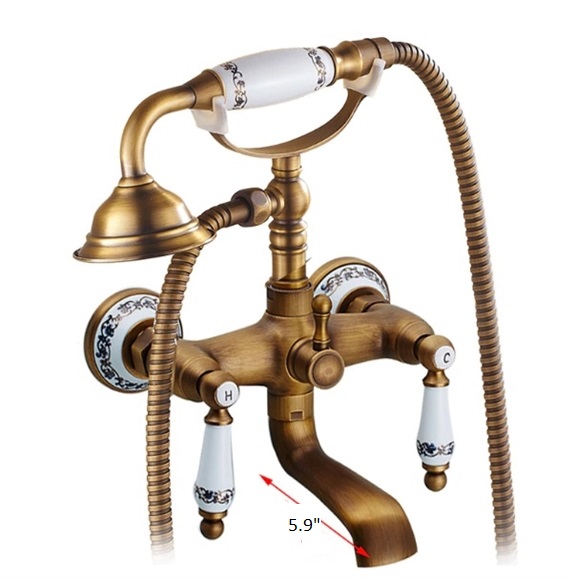 BathSelect Beautiful Ceramic Antique Brass Bathroom Faucet with Hand-Held Shower
