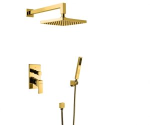 Bravat Gold Square Wall Mount Shower Head With Hand-Held Shower & Mixer