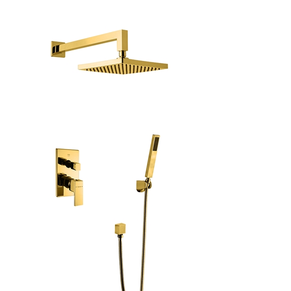 Bravat Gold Square Wall Mount Shower Head With Hand-Held Shower & Mixer