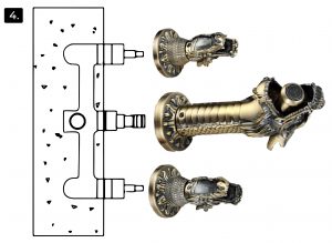 Ferrara Antique Brass Dragon Shaped Dual Handle Wall Mounted Bathroom Faucet