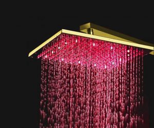 BathSelect 12″ Gold Tone Finish Square Color Changing LED Rain Shower Head