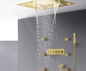 BathSelect Brushed Gold Romantic Environment LED Shower Head With Stress-Free Body Jet & Hand Held Shower