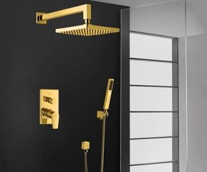 Bravat Elegant Wall Mount Gold Shower Head With Hand-Held Shower & Mixer