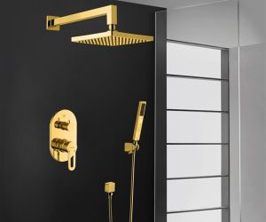 Bravat Gold Square Wall Mount Shower Head With Hand-Held Shower & Mixer