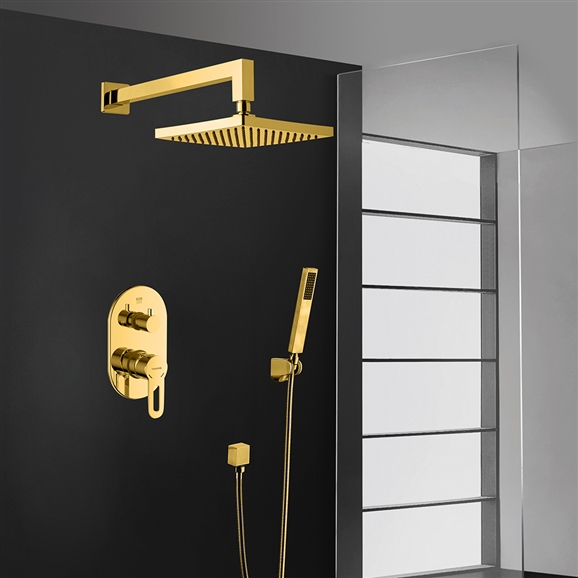 Bravat Gold Square Wall Mount Shower Head With Hand-Held Shower & Mixer