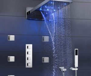 Fontana Mugla 22″ LED Thermostatic Waterfall Rain Shower Head with Massage Body Sprays and Hand Shower