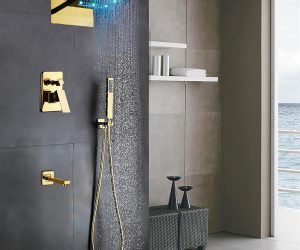 Fontana Modena Gold Plated Waterfall & Rainfall LED Showerhead Set