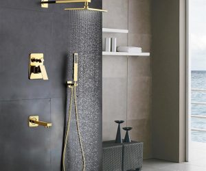 Génial Gold Brass Rainfall Shower Set with Waterfall Tub Spout & Handshower