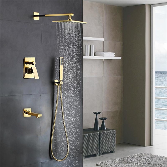 Génial Gold Brass Rainfall Shower Set with Waterfall Tub Spout & Handshower