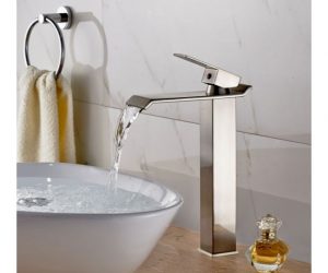 Juno Brushed Nickel Square Bathroom Vessel Sink Faucet
