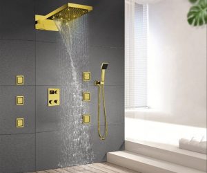 Leonardo Gold Finish Rainfall Waterfall Shower System Set