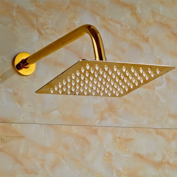 Paris Luxury Gold Finish Wall Mount Square Rain Shower Head