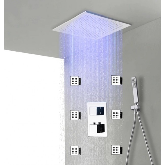 Juno Ultra Thin 20 Inches LED Rain Shower with 6 Massage Jet, All in One Installation Manuals