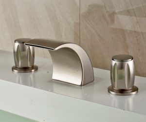Montreal Brushed Nickel Finish Deck Mount Bathtub Faucet with Hot and Cold Mixer.